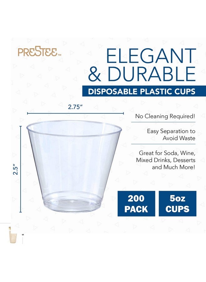 Prestee Small Clear Plastic Cups - 5 oz. 200 Pack - Hard Disposable Cup - Wine and Plastic Cocktail Glasses - Drinking and Party Punch Cups and Bulk Wedding Tumblers - Image 1