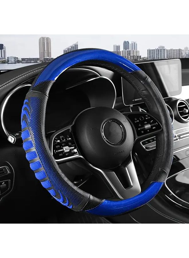 Blue 5D Honeycomb Steering Wheel Cover Breathable Comfortable Grip Vehicle Upgrade Soft Touch Daily Commuters - Image 3