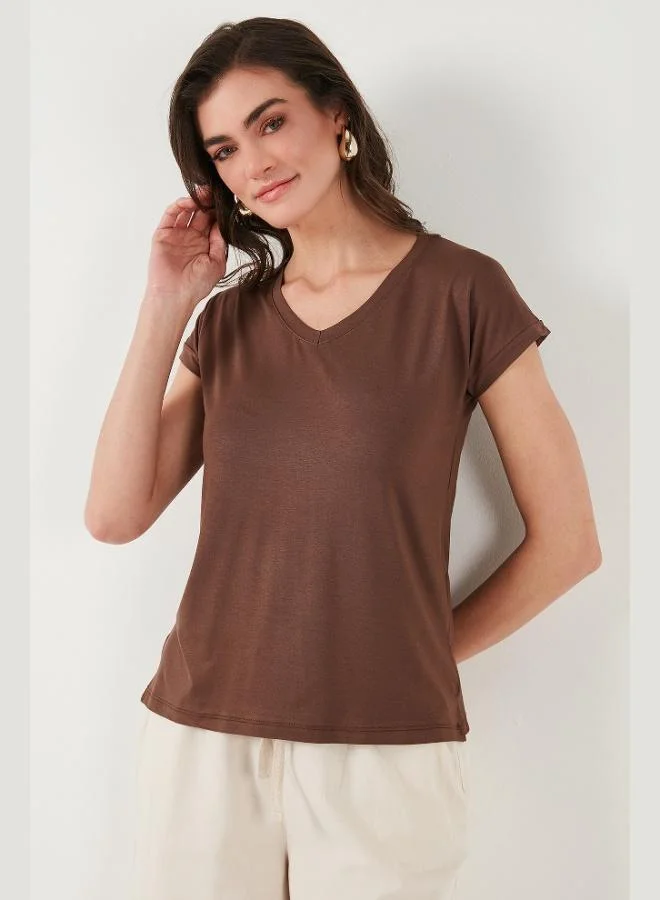 Lela Lela V-Neck Relaxed Fit Blouse with Slit, Women's Blouse 5862000