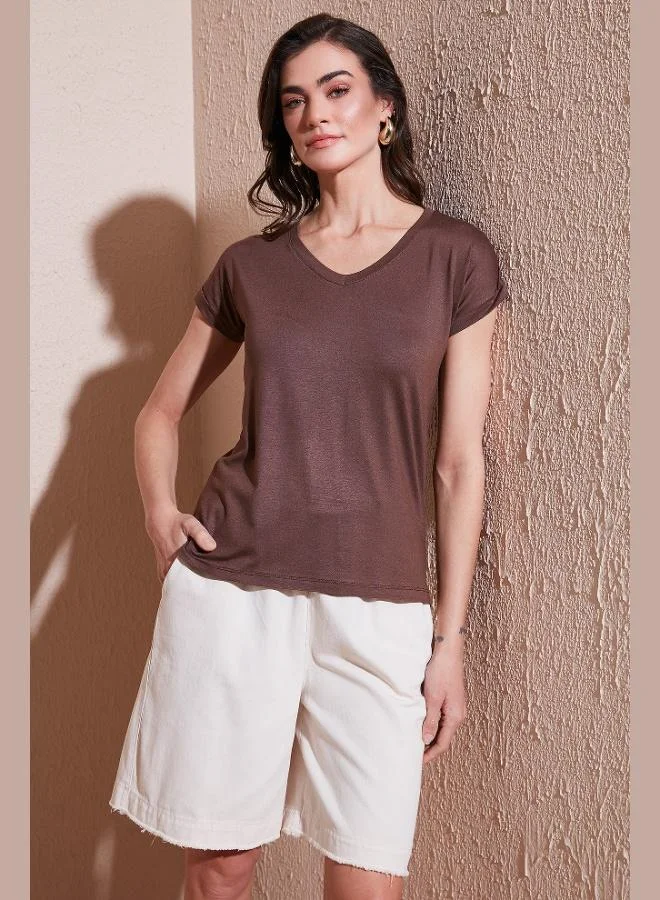 Lela Lela V-Neck Relaxed Fit Blouse with Slit, Women's Blouse 5862000