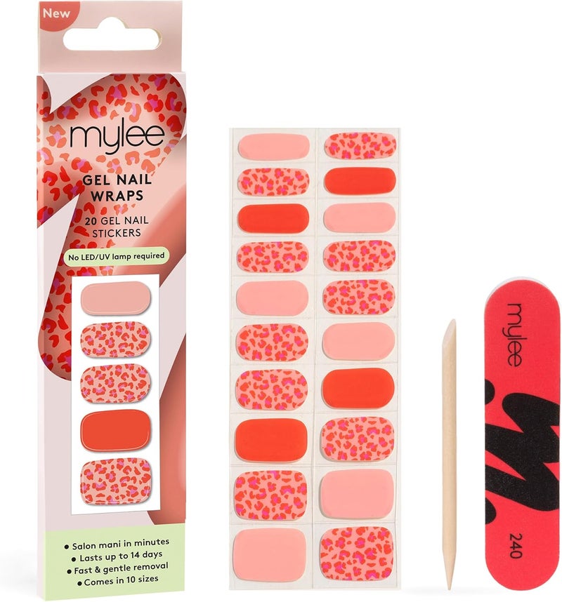 Mylee Gel Nail Wraps Red Hot Spots 10 PreCured Gel Stickers for Instant Mani No Lamp Needed ChipResistant Glossy Finish Lasts Up to 14 Days Easy to Apply Vegan CrueltyFree