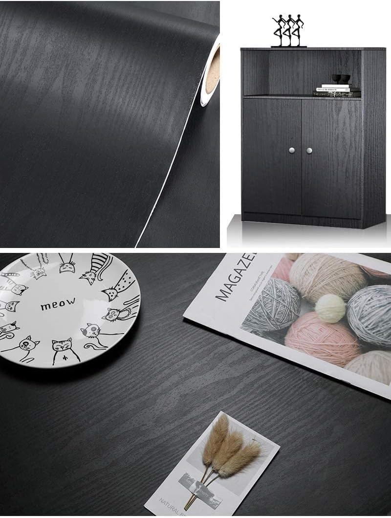 tiltil Black Wallpaper - Wood Peel and Stick Wallpaper – Black Wood Self-Adhesive & Removable Wall paper for Countertop Furniture Kitchen Wall, Countertop Contact Paper, Easy to Clean, 17.7” × 118” Vinyl - Image 2