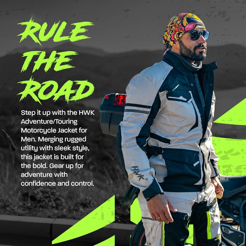 HWK Adventure Touring Motorcycle Jacket for Men, Water Resistant Cordura Textile Biker Jacket for Men, Durable and Stylish Moto Gear with CE Armor for Enduro Motorbike Riding - Black, Medium - Image 4