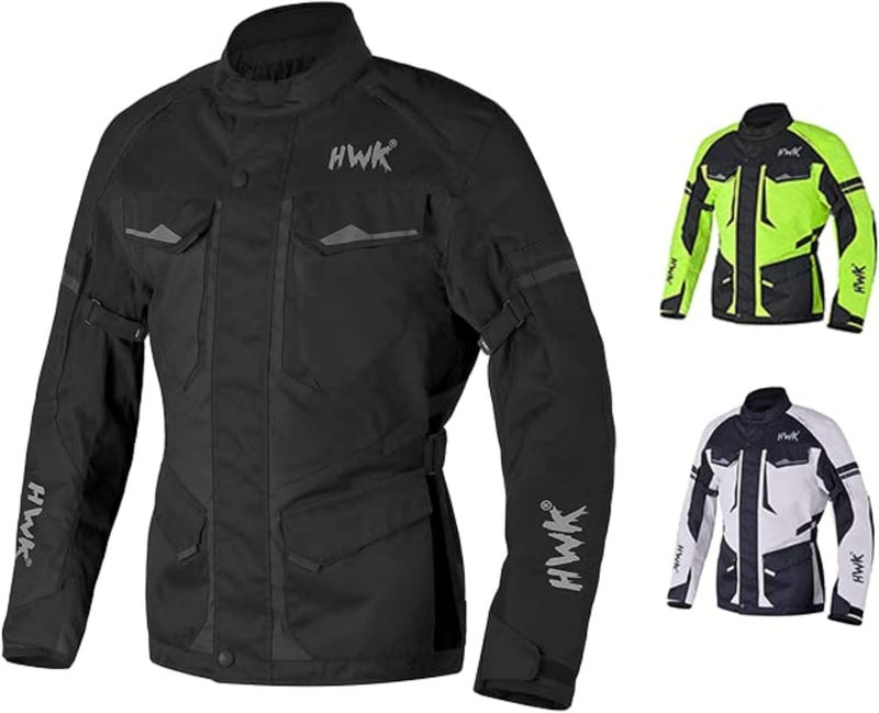 HWK Adventure Touring Motorcycle Jacket for Men, Water Resistant Cordura Textile Biker Jacket for Men, Durable and Stylish Moto Gear with CE Armor for Enduro Motorbike Riding - Black, Medium - Image 1