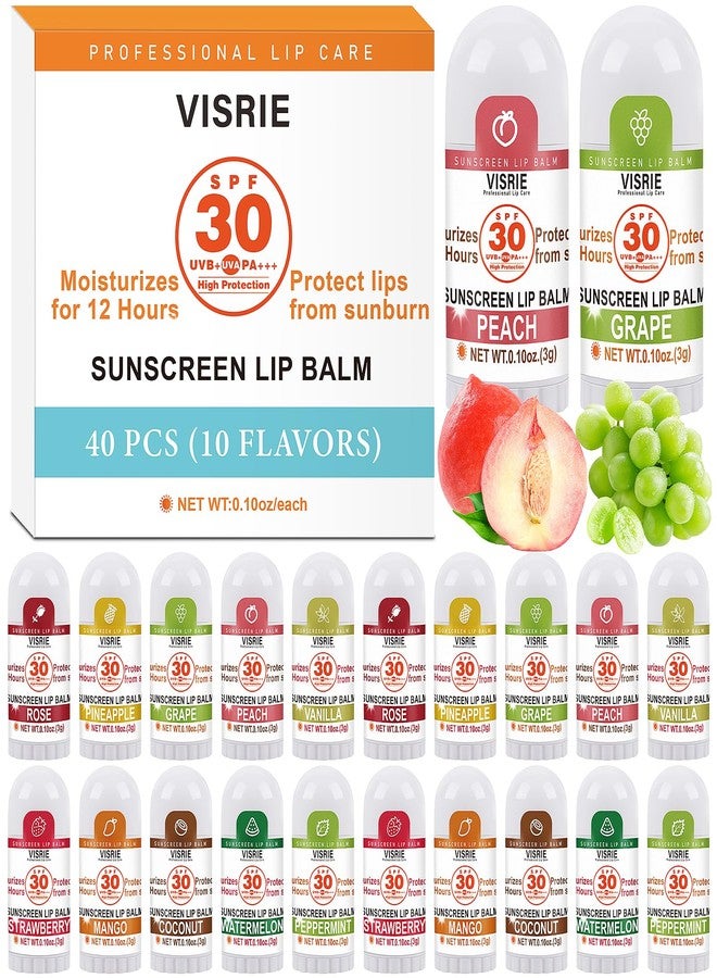 VISRIE SPF 30 Mini Sunscreen Lip Balm, SPF Lip Balm Bulk 40 Count, Travel Sunscreen with Vitamin E and Coconut Oil- 10 Flavors - Image 1