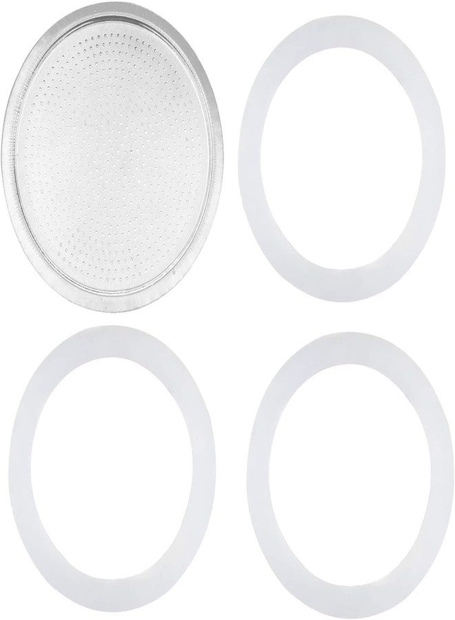 GANPUB 3Pcs White 3 Cup Replacement Silica Gel Gaskets and Aluminum Filters for Moka Pot Coffee Bottle 3 Cup OneSize,Paper and Plastic Household Supplies - Image 1