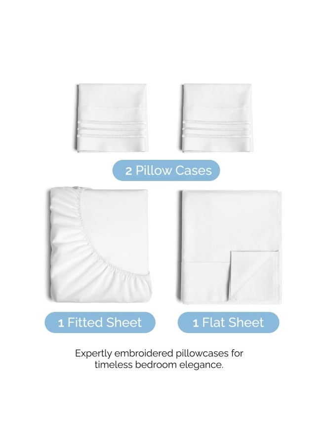 CGK Unlimited - King Size 4 Piece Sheet Set Comfy Breathable And Cooling Sheets Hotel Luxury Bed Sheets For Women And Men Deep Pockets Easy Fit Extra Soft And Wrinkle Free Sheets White Oeko Tex Bed Sheet Set - Image 1