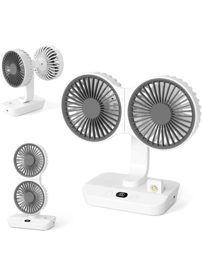 Dual Head Desk Fan with LED Light, USB Rechargeable Portable Mini Fan, Quiet Desktop & Wall-Mounted Fan, Multi-Angle Rotation, 4 Speeds, for Bedroom, Home, Office, Camping,Summer Essentials - Image 1