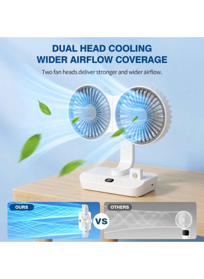 Dual Head Desk Fan with LED Light, USB Rechargeable Portable Mini Fan, Quiet Desktop & Wall-Mounted Fan, Multi-Angle Rotation, 4 Speeds, for Bedroom, Home, Office, Camping,Summer Essentials - Image 2