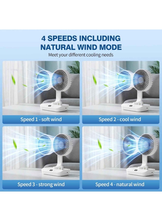 Dual Head Desk Fan with LED Light, USB Rechargeable Portable Mini Fan, Quiet Desktop & Wall-Mounted Fan, Multi-Angle Rotation, 4 Speeds, for Bedroom, Home, Office, Camping,Summer Essentials - Image 4