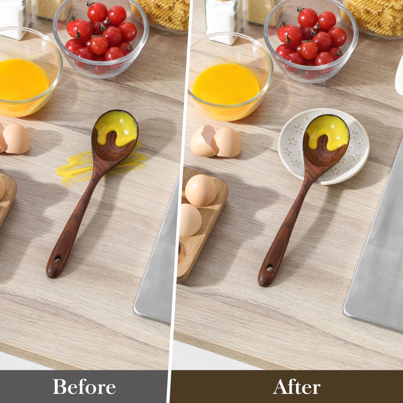 MALACASA Ceramic Spoon Rest for Stove Top, 4.8 inch Cooking Spoon Holder for Kitchen Counter,Utensil Rest for Ladle, Spatula, Spoons or Tongs, Modern Farmhouse Kitchen DÃ©cor - 01, Series LYDIA - Image 5