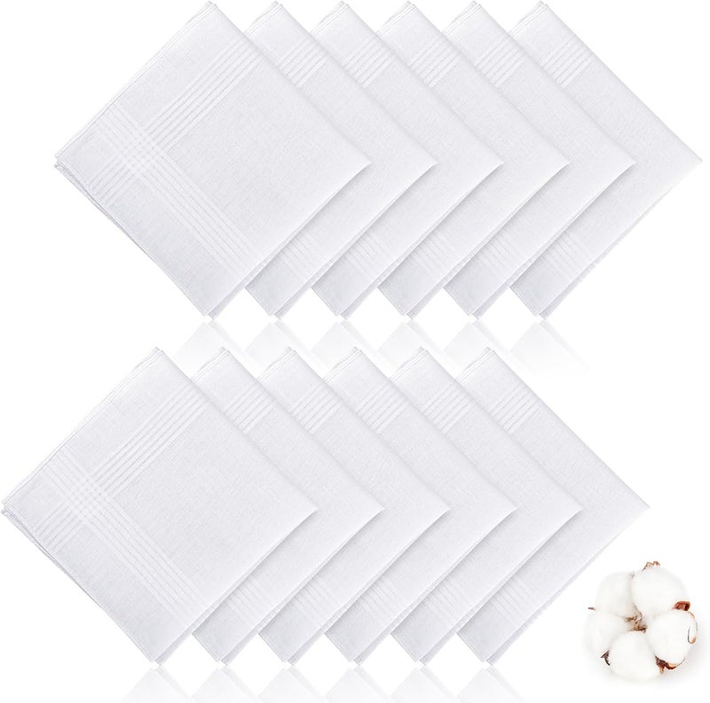 Men's Cotton Soft White Handkerchief Classic Reusable 12 Pocket Square 16 x 16 Inches - Image 1