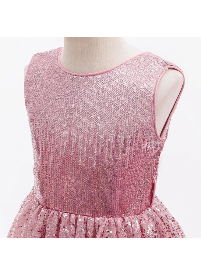 DPKM Flower Girls Sequin Dress Bridesmaid Sparkle Formal Wedding Party Birthday Kids Pageant Princess Prom Ball Gown, Dusty Pink, 7-8 Years - Image 5