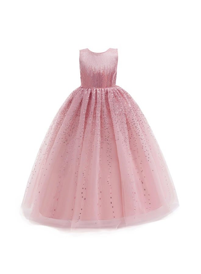 DPKM Flower Girls Sequin Dress Bridesmaid Sparkle Formal Wedding Party Birthday Kids Pageant Princess Prom Ball Gown, Dusty Pink, 7-8 Years - Image 1