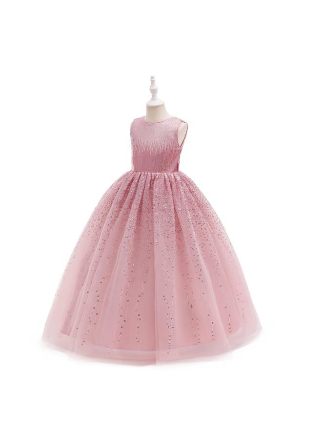 DPKM Flower Girls Sequin Dress Bridesmaid Sparkle Formal Wedding Party Birthday Kids Pageant Princess Prom Ball Gown, Dusty Pink, 7-8 Years - Image 3