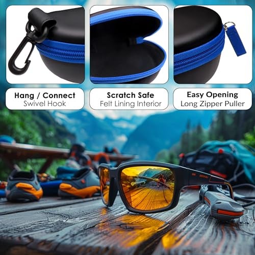 MyEyeglassCase Semi Hard Sunglasses Case – SPORT ACTIVE EVA Zippered Glasses Case & Carabiner Hook, Hard Eyeglass Case for Large Sunglasses & Small Goggles (B15HC BLK/BLUE) - Image 3