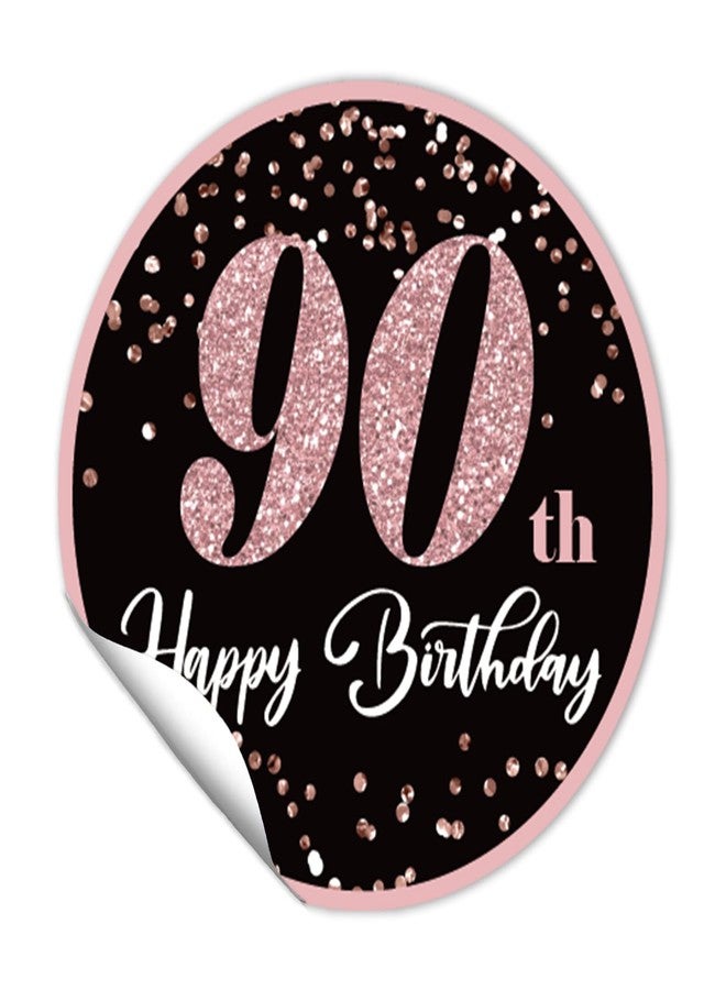 REWIDPARTY 1.5 Inch Round 90th Birthday Stickers (80 Pieces) Rose Gold Happy 90th Birthday Stickers for Party Decorations - Image 1