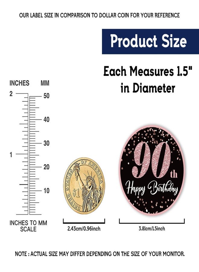 REWIDPARTY 1.5 Inch Round 90th Birthday Stickers (80 Pieces) Rose Gold Happy 90th Birthday Stickers for Party Decorations - Image 2