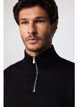 Tudors Cotton High Collar Zippered Black Unisex Sweatshirt  - Image 2