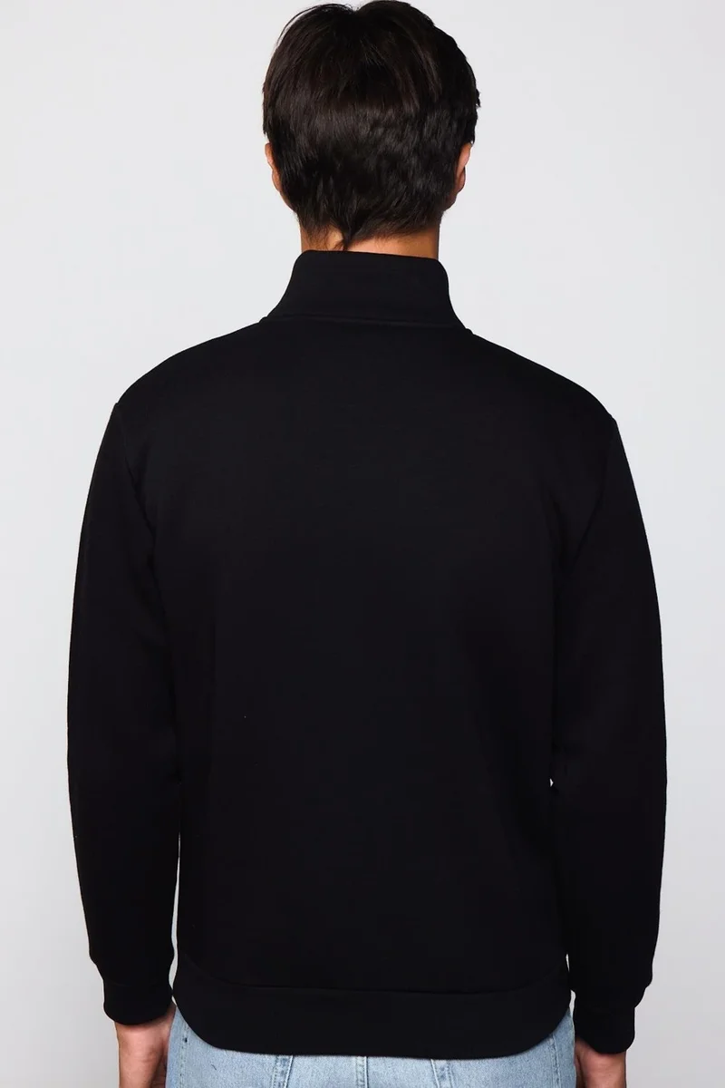 Tudors Cotton High Collar Zippered Black Unisex Sweatshirt