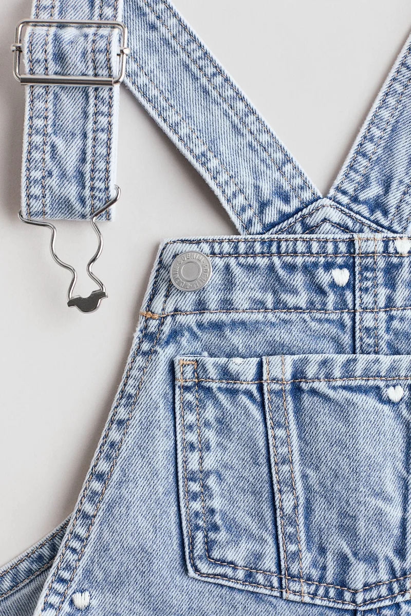 H&M Embroidered denim dungaree shorts