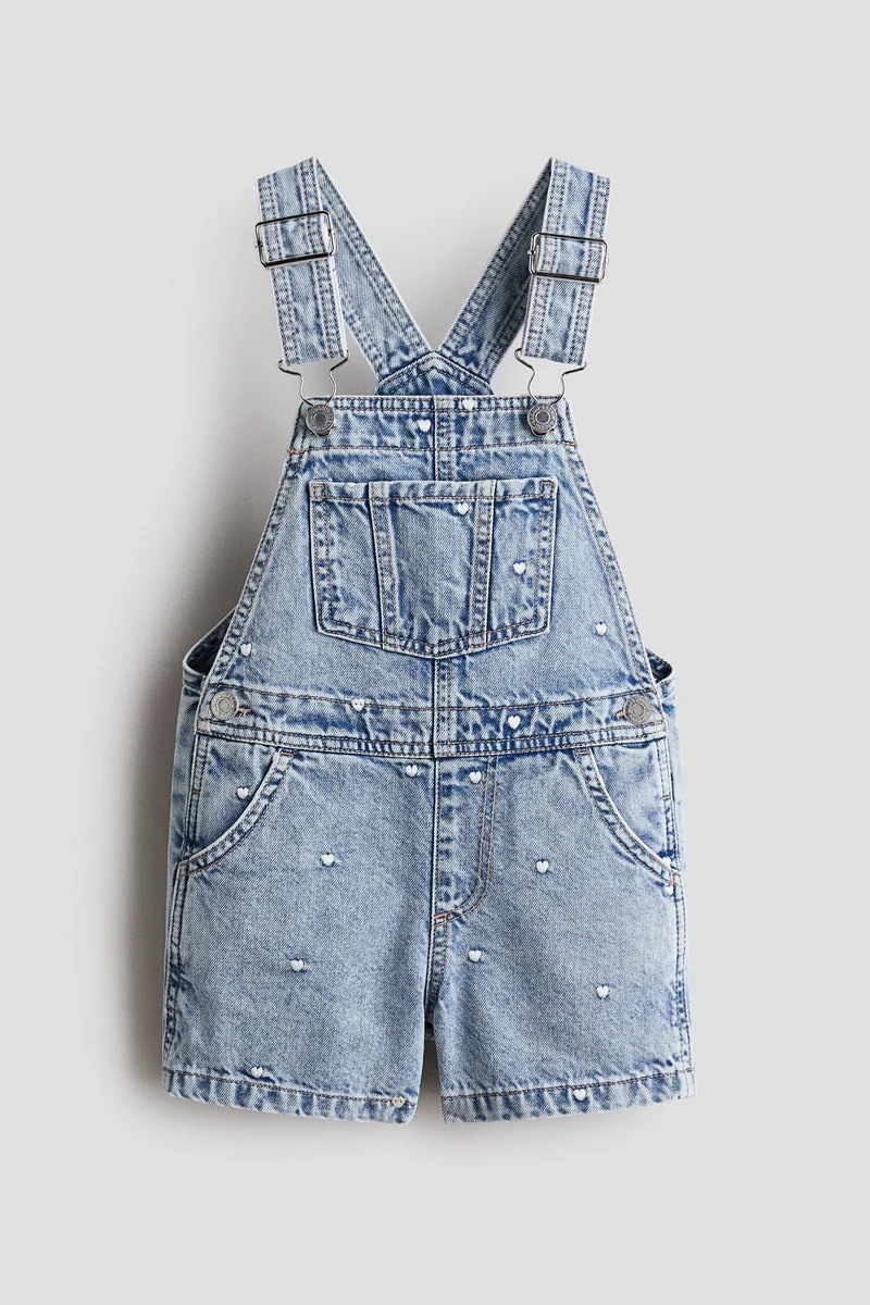 H&M Embroidered denim dungaree shorts