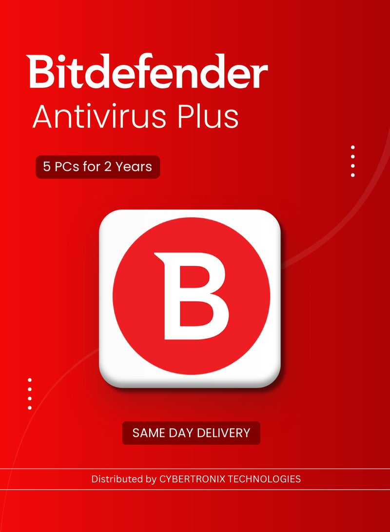 Bitdefender Antivirus Plus | 5 PCs for 2 Years | Digital License | SAME DAY DELIVERY