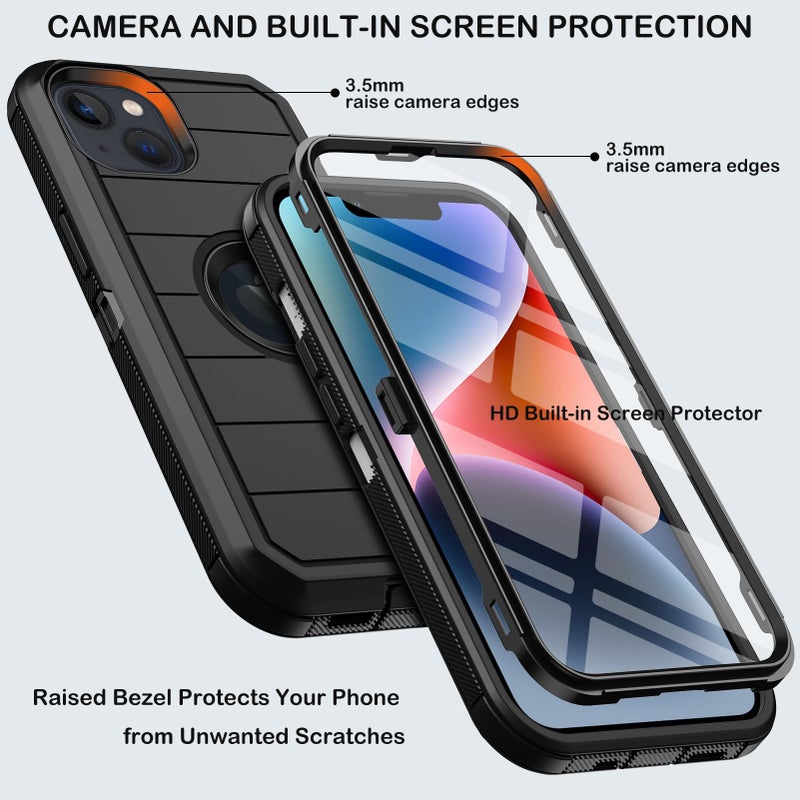 KECAI for iPhone 14 Plus Case with Belt Clip Holster,Built-in Screen Protector,Heavy Duty Shockproof Drop Protection Military Grade Rugged Phone Cover with Kickstand for Apple 14 Plus 6.7"(Black) - Image 2
