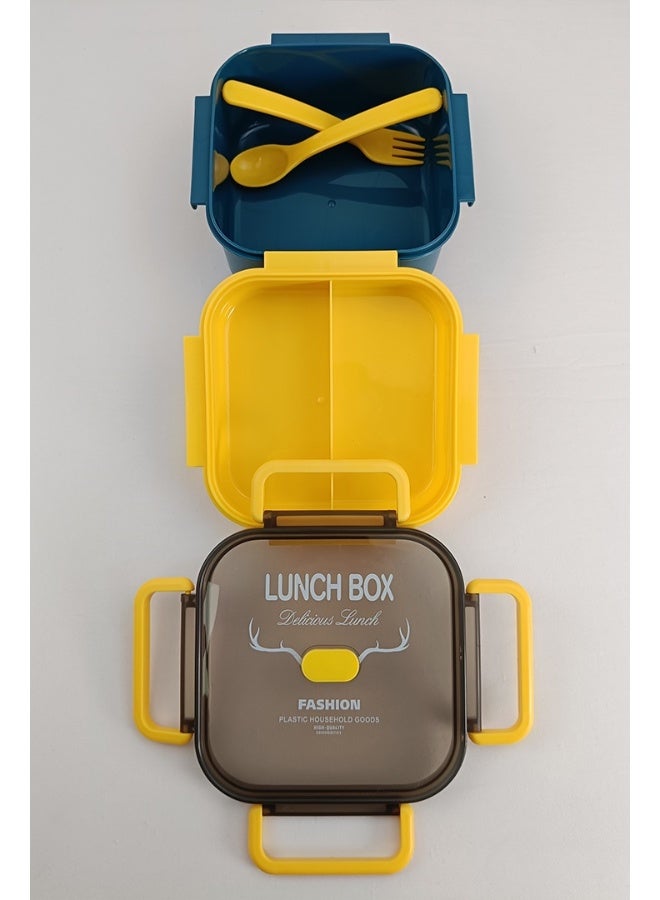 Toshionics Lunch Box Set 1.2L with 500ml Tumbler – Bento Meal Box with 2 Stackable Layers, 3 Compartments, Spoon and Fork– Freezer and Dishwasher Safe, Leakproof and Airtight with Triple Compartment, BPA-Free, Lightweight, Durable and Recyclable Food Container for Adults and Kids – Home, Office, School, Daycare, Travel – Back to School Lunchbox, 14x14x6 cm - Image 3