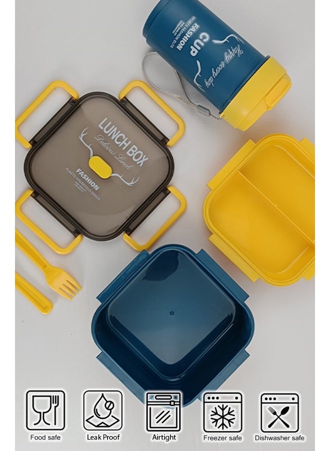 Toshionics Lunch Box Set 1.2L with 500ml Tumbler – Bento Meal Box with 2 Stackable Layers, 3 Compartments, Spoon and Fork– Freezer and Dishwasher Safe, Leakproof and Airtight with Triple Compartment, BPA-Free, Lightweight, Durable and Recyclable Food Container for Adults and Kids – Home, Office, School, Daycare, Travel – Back to School Lunchbox, 14x14x6 cm - Image 2