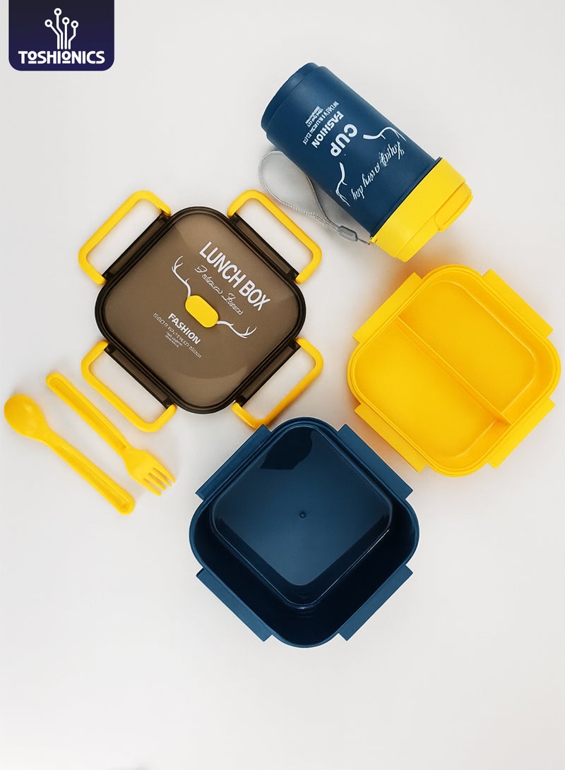 Toshionics Lunch Box Set 1.2L with 500ml Tumbler – Bento Meal Box with 2 Stackable Layers, 3 Compartments, Spoon and Fork– Freezer and Dishwasher Safe, Leakproof and Airtight with Triple Compartment, BPA-Free, Lightweight, Durable and Recyclable Food Container for Adults and Kids – Home, Office, School, Daycare, Travel – Back to School Lunchbox, 14x14x6 cm - Image 1
