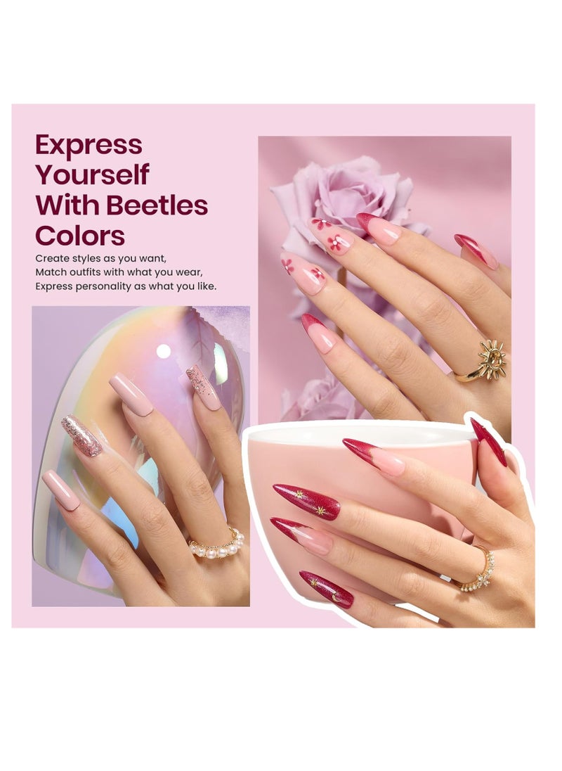 beetles Gel Polish Beetles Gel Nail Polish Kit with UV Light 6 Colors Purple Nude Red Black Gel Polish 25 Pcs Starter Kit Soak off 36W LED Nail Lamp Gel Nail Polish Set Salon DIY Nail Decoration Gifts for Mom  - Image 4