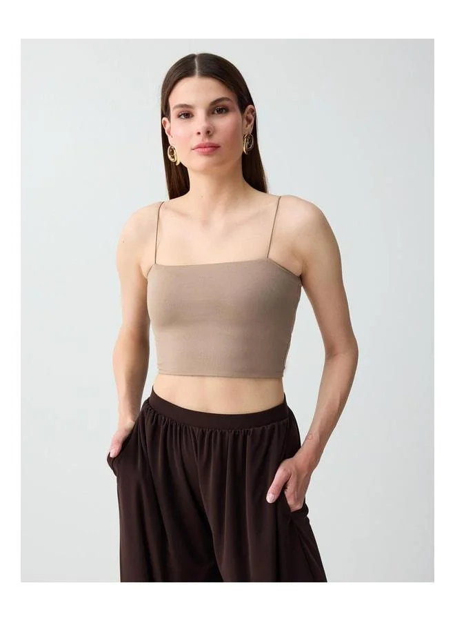 Jimmy Key Light Brown Slim Fit Open Neck Short Knitted Bralette.