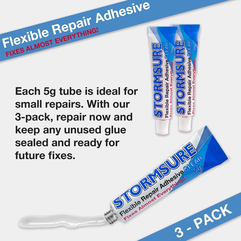 Stormsure Flexible Repair Adhesive: 3 x 5g Clear Glue - Highly Durable, Waterproof Glue for All Repairs - Image 3