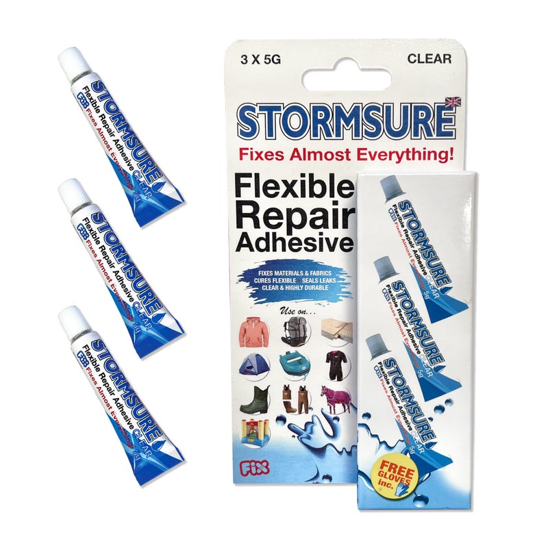 Stormsure Flexible Repair Adhesive: 3 x 5g Clear Glue - Highly Durable, Waterproof Glue for All Repairs - Image 1