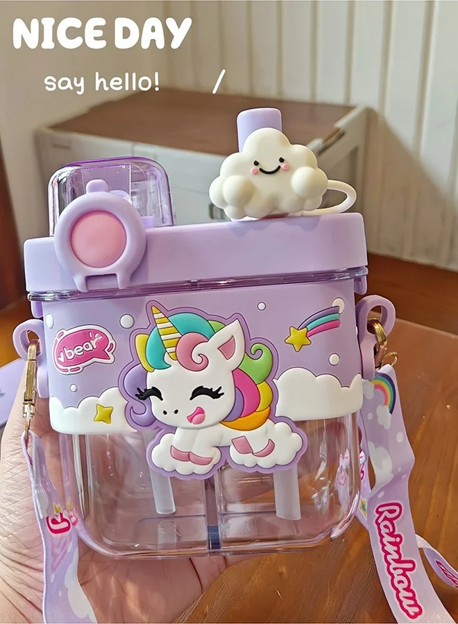 LITTLE SURPRISE BOX Little Surprise Box, Dual Beverage compartment, Purple Unicorn Tritan Kids Water Bottle, 580ml, 2yrs +