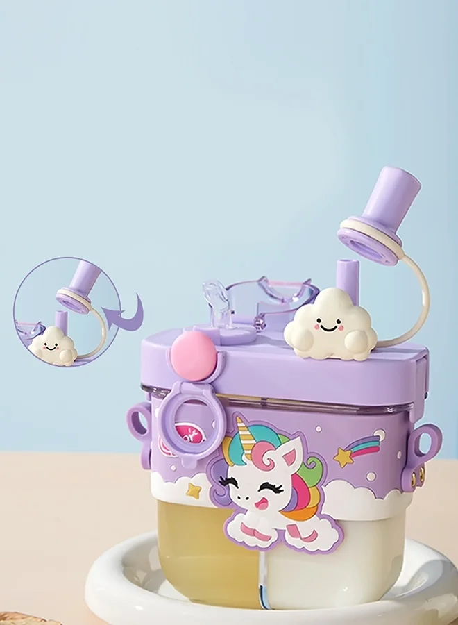 LITTLE SURPRISE BOX Little Surprise Box, Dual Beverage compartment, Purple Unicorn Tritan Kids Water Bottle, 580ml, 2yrs +