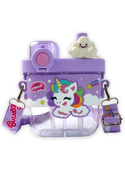 ليتل سربرايز بوكس Little Surprise Box, Dual Beverage compartment, Purple Unicorn Tritan Kids Water Bottle, 580ml, 2yrs +