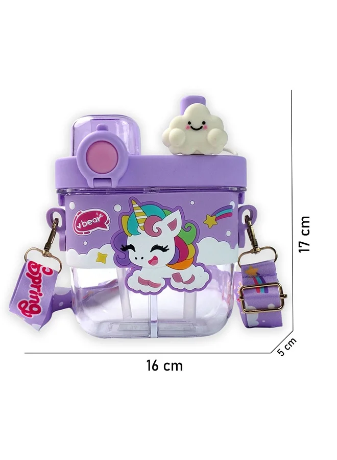 LITTLE SURPRISE BOX Little Surprise Box, Dual Beverage compartment, Purple Unicorn Tritan Kids Water Bottle, 580ml, 2yrs +