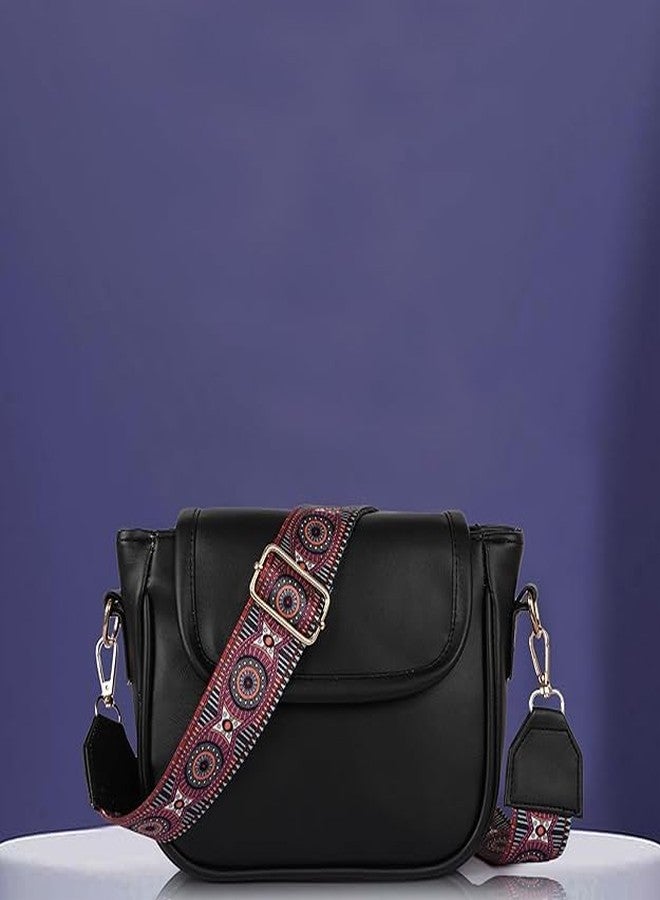 DANIEL CLARK Women’s Stylish Black Sling Bag with Adjustable Printed Strap | Soft Leatherette Crossbody Shoulder Bag | Spacious Daily Use Handbag for Casual & Travel - Image 5