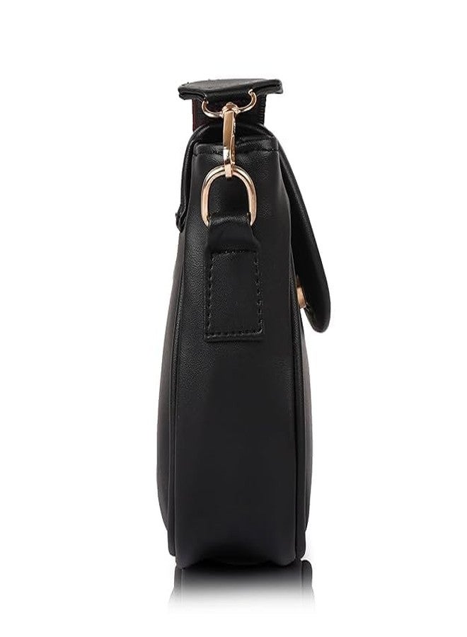 DANIEL CLARK Women’s Stylish Black Sling Bag with Adjustable Printed Strap | Soft Leatherette Crossbody Shoulder Bag | Spacious Daily Use Handbag for Casual & Travel - Image 3