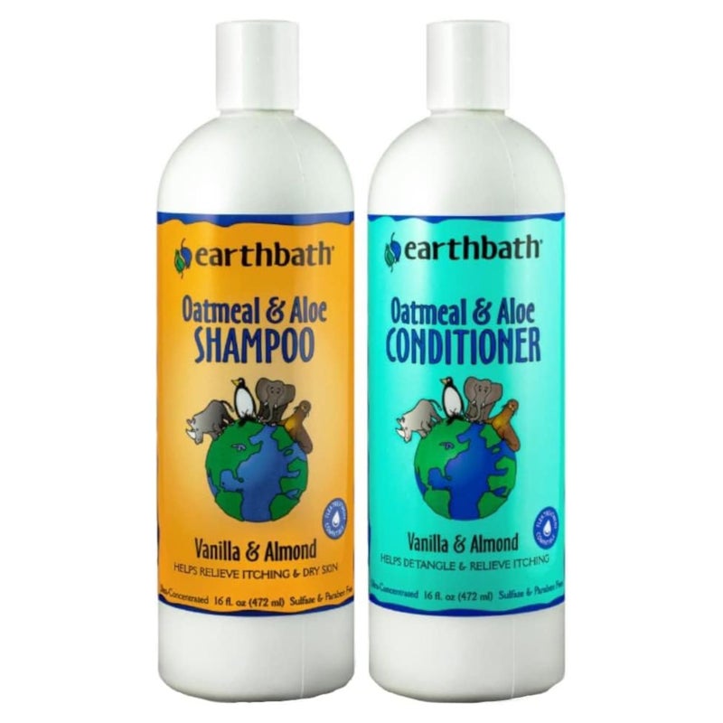 earthbath, Oatmeal & Aloe Dog Shampoo and Conditioner - Oatmeal Shampoo for Dogs, Itchy, Dry Skin Relief, Dog Wash, Made in USA, Dog Conditioner, Pet Shampoos - Vanilla & Almond, 16 Oz (1 Set) - Image 1