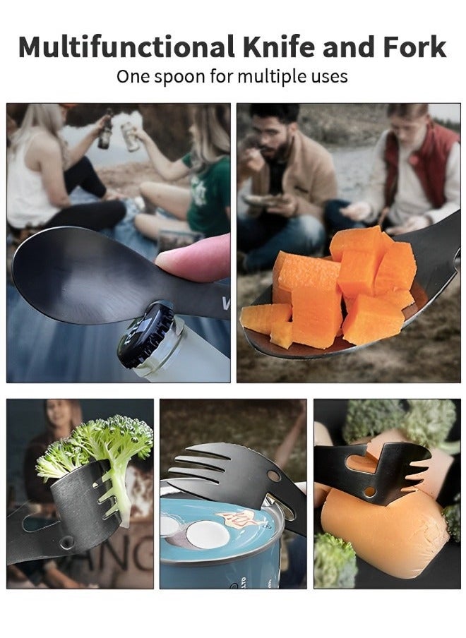 GROIC - 2 Packs Multi-functional Camping ForkSpoon Set Stainless Steel Functional Spoon Fork Bottle Opener Portable Open Can Multifunctional Tool for Hiking Picnic - Image 1