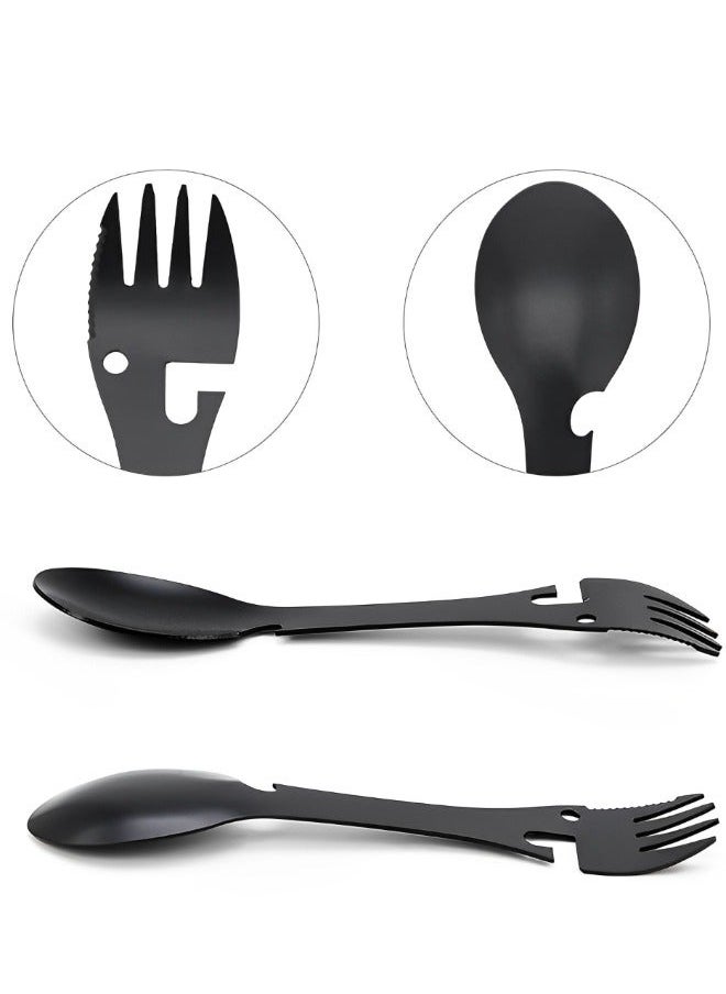 GROIC - 2 Packs Multi-functional Camping ForkSpoon Set Stainless Steel Functional Spoon Fork Bottle Opener Portable Open Can Multifunctional Tool for Hiking Picnic - Image 1