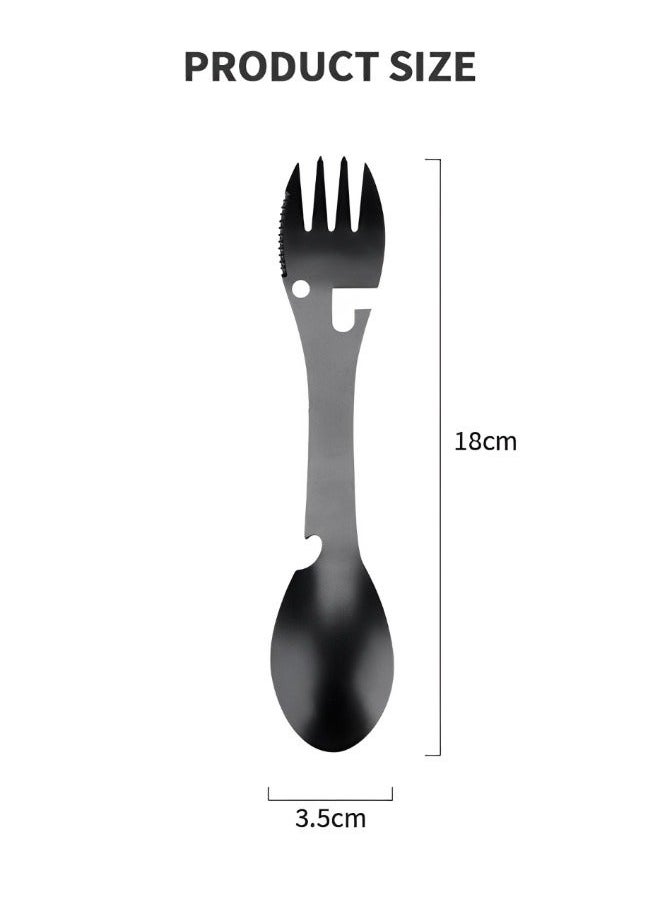 GROIC - 2 Packs Multi-functional Camping ForkSpoon Set Stainless Steel Functional Spoon Fork Bottle Opener Portable Open Can Multifunctional Tool for Hiking Picnic - Image 1