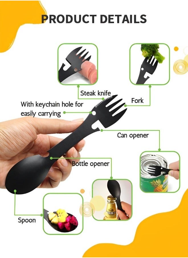 GROIC - 2 Packs Multi-functional Camping ForkSpoon Set Stainless Steel Functional Spoon Fork Bottle Opener Portable Open Can Multifunctional Tool for Hiking Picnic - Image 1