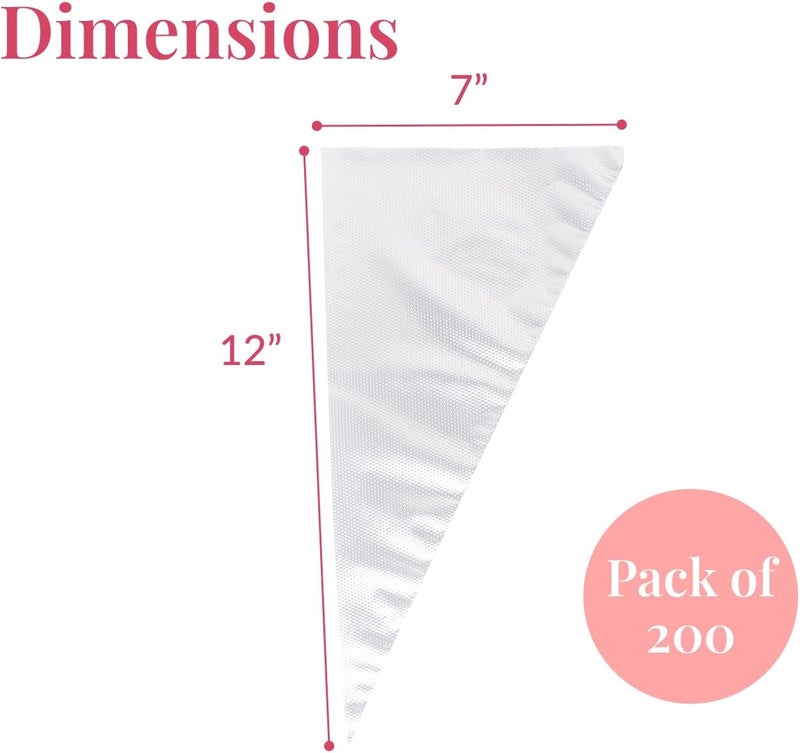 Prestee Set of 200 - Anti Burst Piping Bags 12 Inch - Tipless Icing Bags - Durable Frosting Piping Bag Tools - Pastry and Cookie Decorating Supplies - Image 3