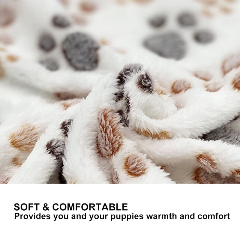 SORKUT 1 Pack 3 Puppy Dog Blankets Super Soft Warm Sleep Mat Fluffy Premium Fleece Pet Blanket Flannel Throw for Dog Puppy Cat - Paw Print Beige/Pink/Brown Small(23"x15") - Image 3