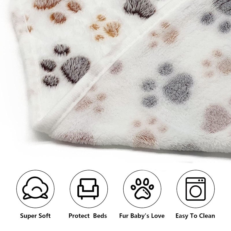 SORKUT 1 Pack 3 Puppy Dog Blankets Super Soft Warm Sleep Mat Fluffy Premium Fleece Pet Blanket Flannel Throw for Dog Puppy Cat - Paw Print Beige/Pink/Brown Small(23"x15") - Image 4