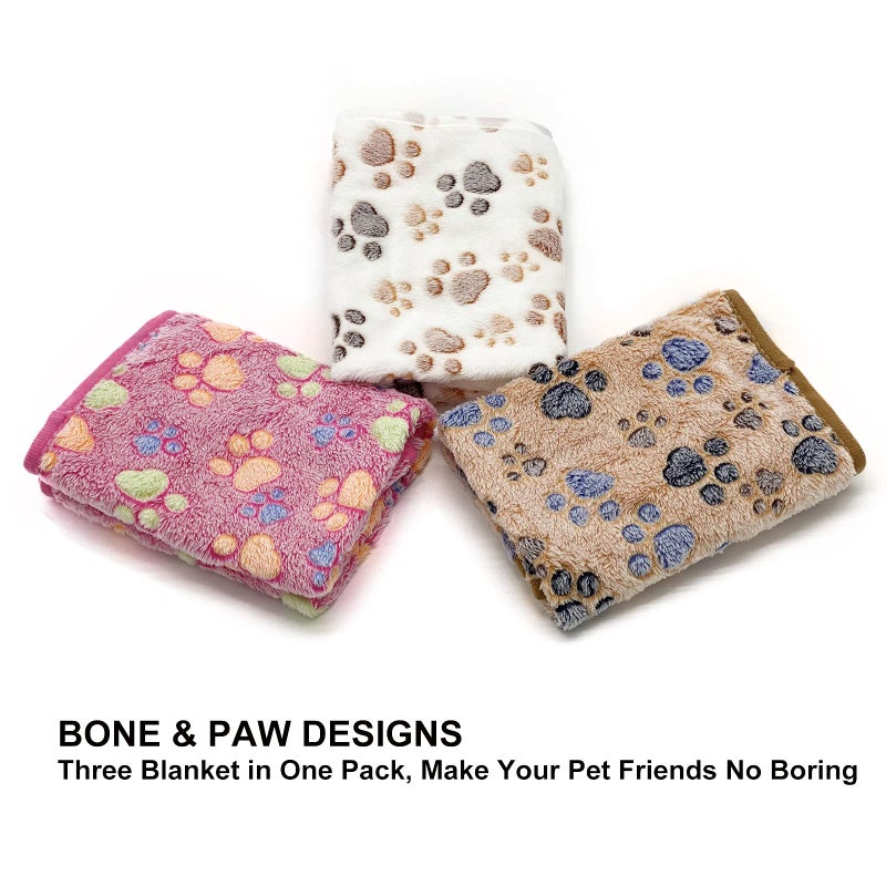 SORKUT 1 Pack 3 Puppy Dog Blankets Super Soft Warm Sleep Mat Fluffy Premium Fleece Pet Blanket Flannel Throw for Dog Puppy Cat - Paw Print Beige/Pink/Brown Small(23"x15") - Image 2